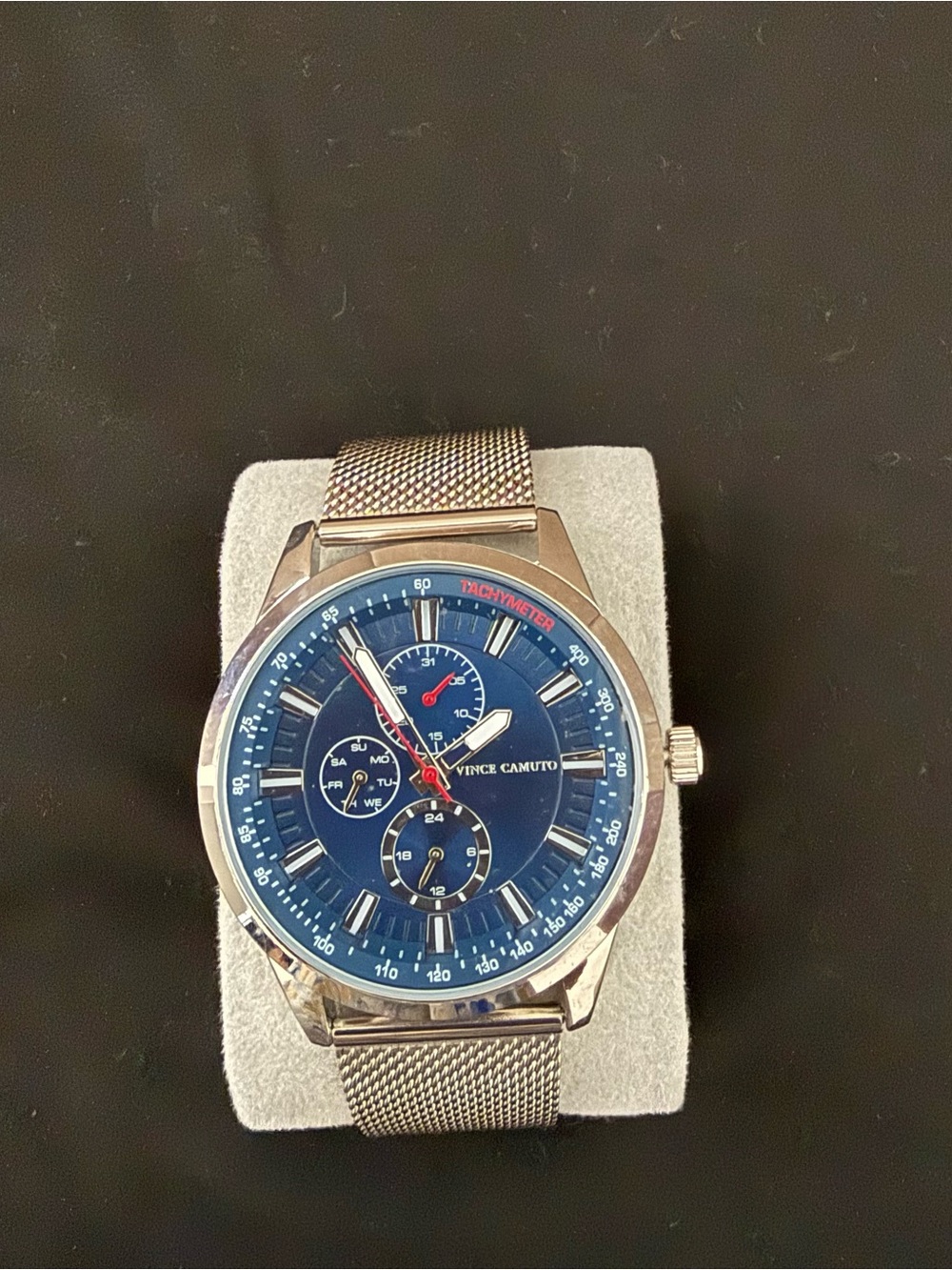 Vince Camuto Men's Blue Dial Silver Mesh Bracelet Chronograph Watch W/O Box